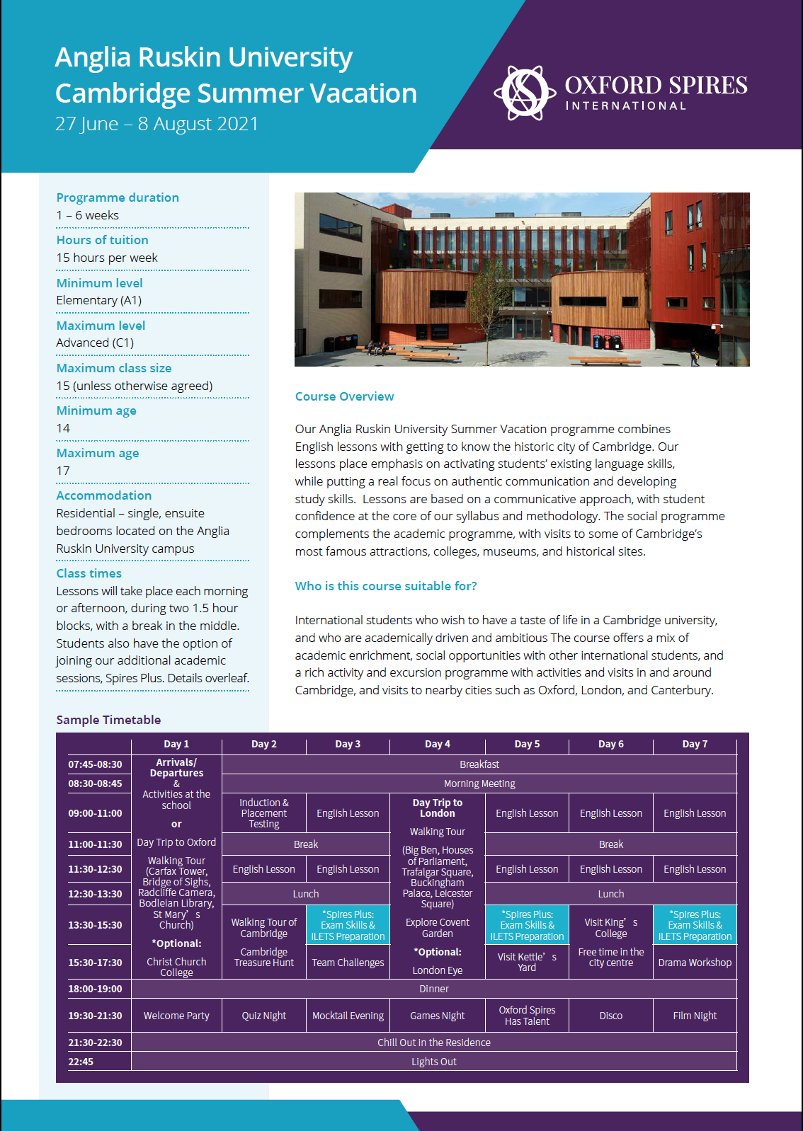 Oxford English Language School For Junior Students Oxford Spires International Anglia Ruskin University Cambridge Venue